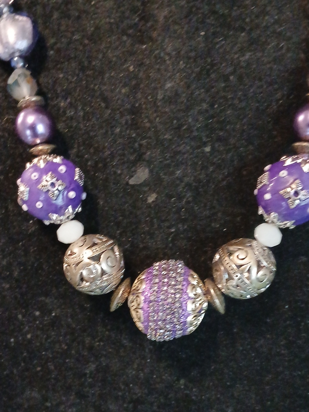 Purple Beaded Statement Necklace - Picture 2 of 4